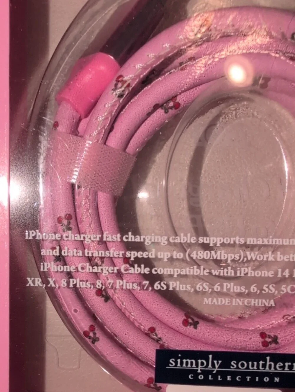 Simply Southern Pink USB-C to USB Rapid Charging Cable 10 Ft